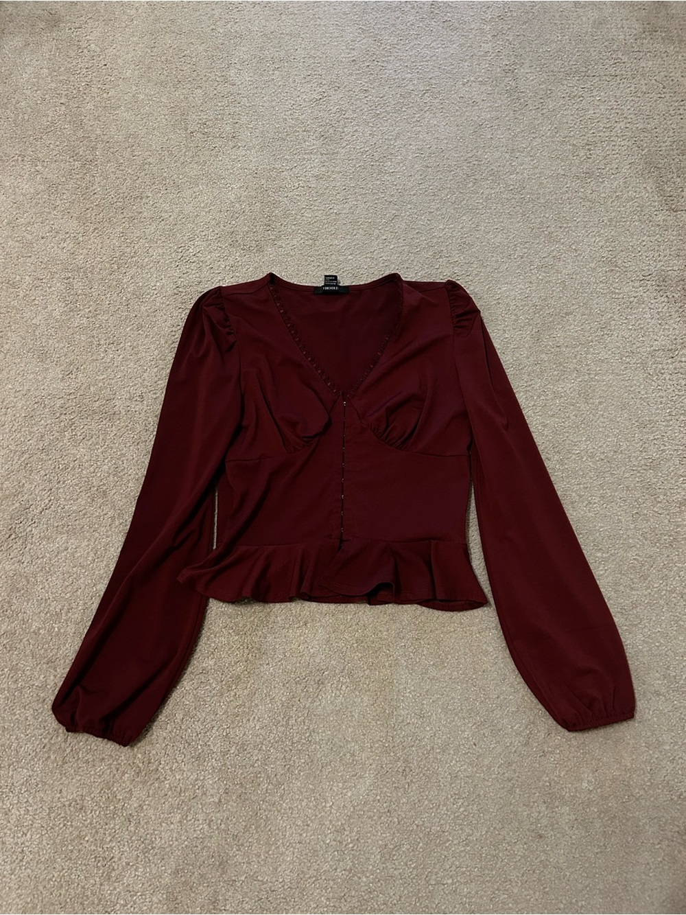 Forever 21 Burgundy Lace Front Clasp Blouse